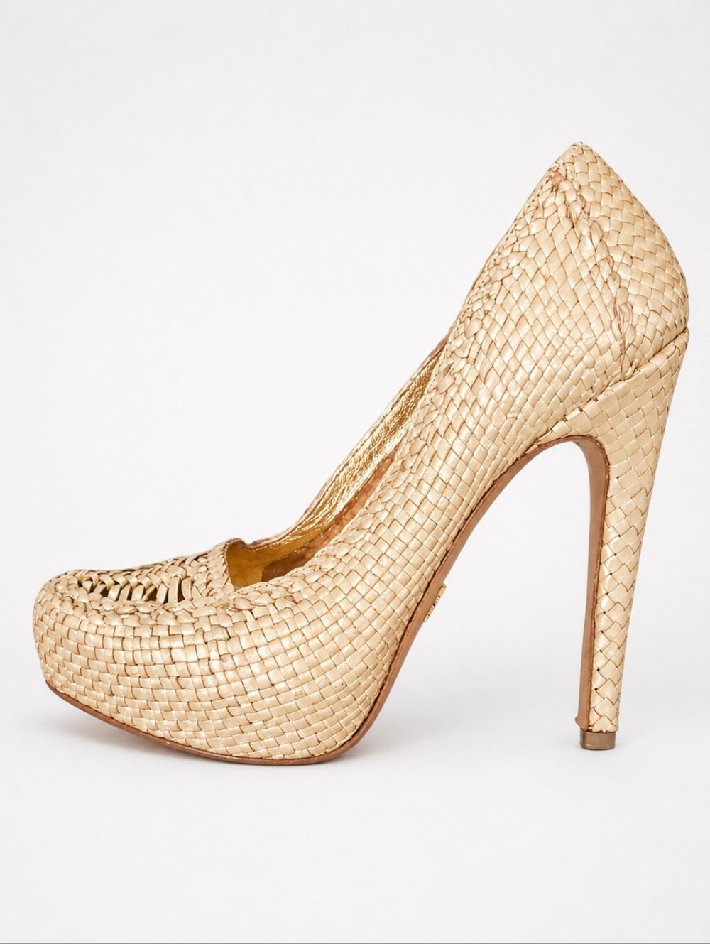 PRADA | Raffia Platform Pumps Beige Gold Heels Size 38 Italy - Picture 3 of 8